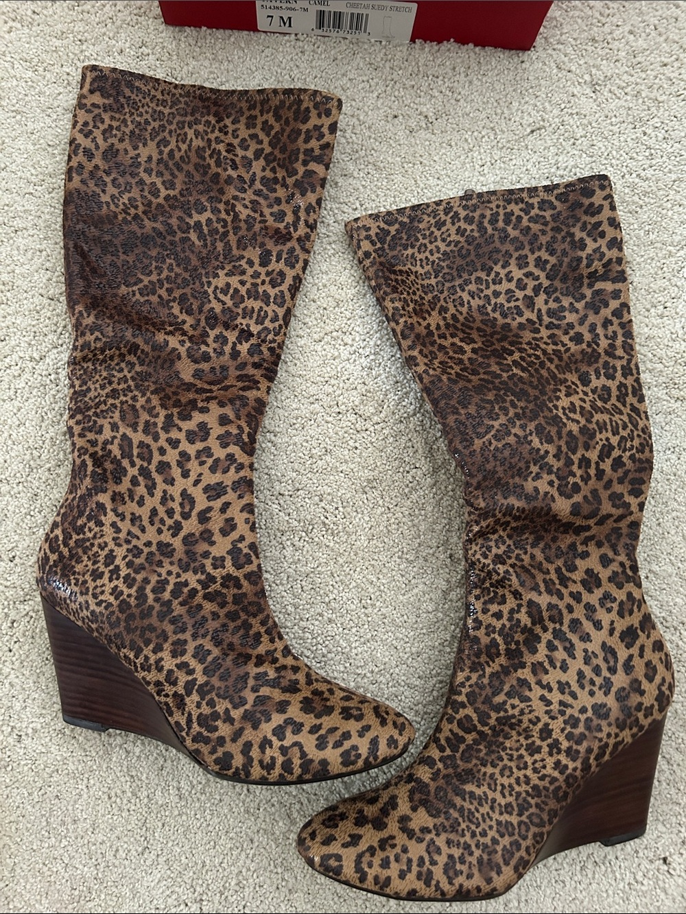Cheetah Suedy Stretch Print Wedge Boots - Women
